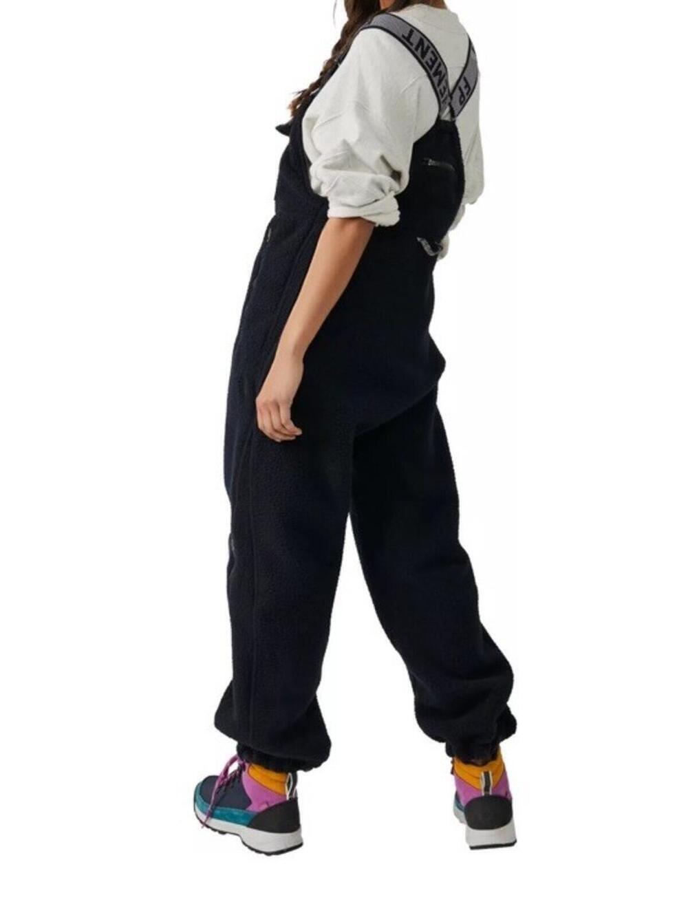 Free People Movement Women’s Black Fleece Snow Bib Pants Size Large - Picture 12 of 16
